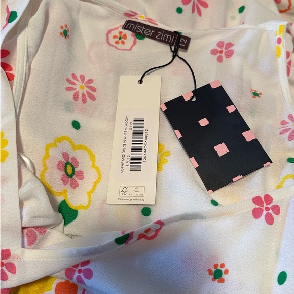 Mister Zimi Sleeveless "Sophie" Midi Dress Womens 12 White Floral Print Easter - Picture 15 of 16